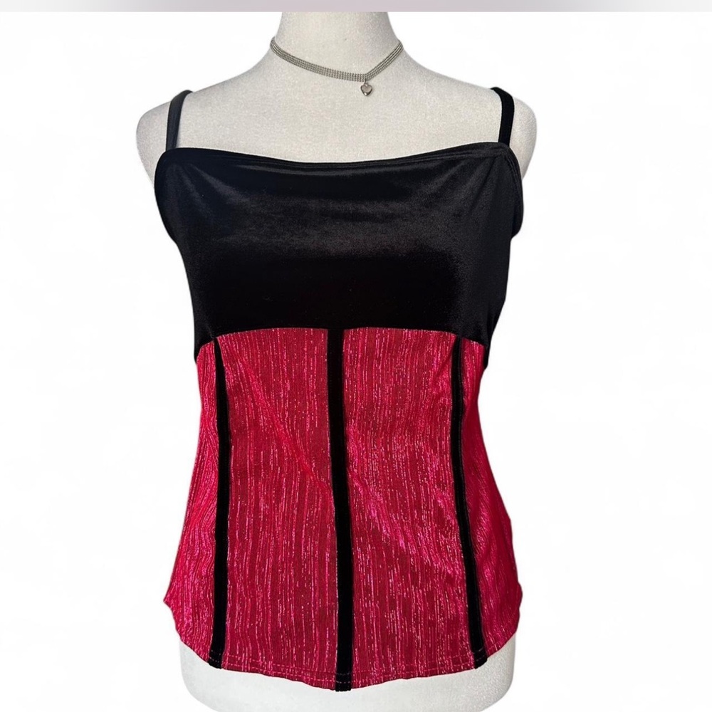 Black and Fuchsia Strappy Colorblock Camisole Top